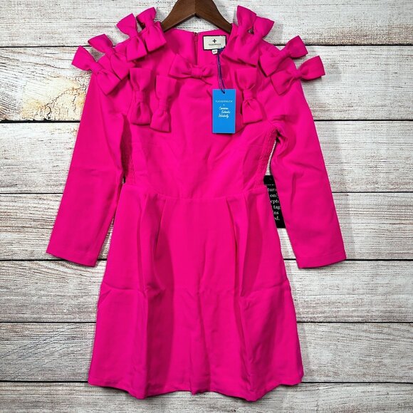 Tuckernuck Pink Bow Shoulder Mini Dress XXS Long Sleeve Party Cocktail Chic - Picture 1 of 12